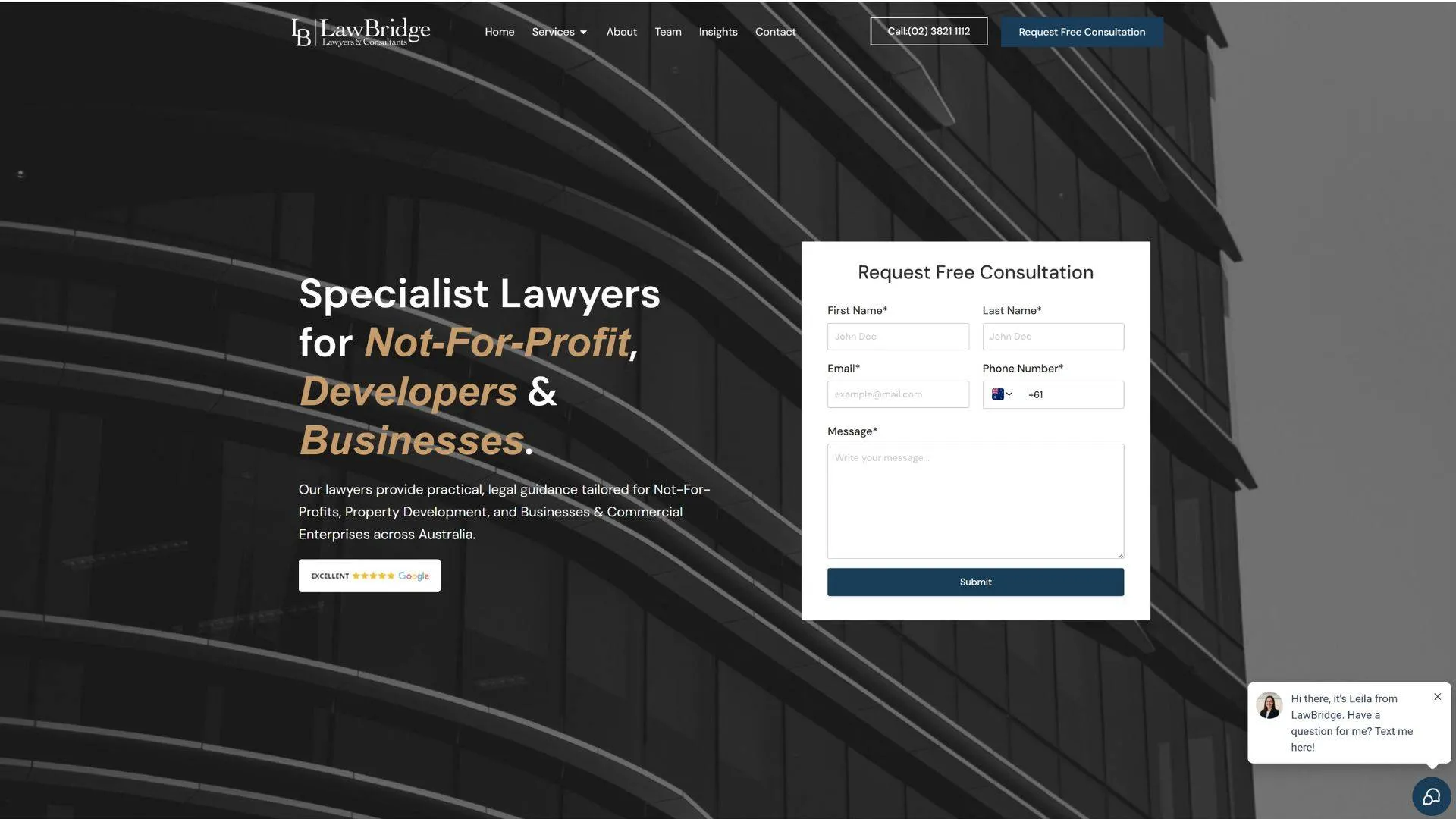 Website Screenshot of Commersion Legal Law Firm SEO Client LawBridge — website after SEO/CRO redesign (new version)