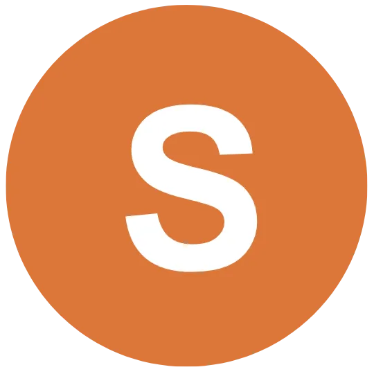 Orange circle with a white letter S.