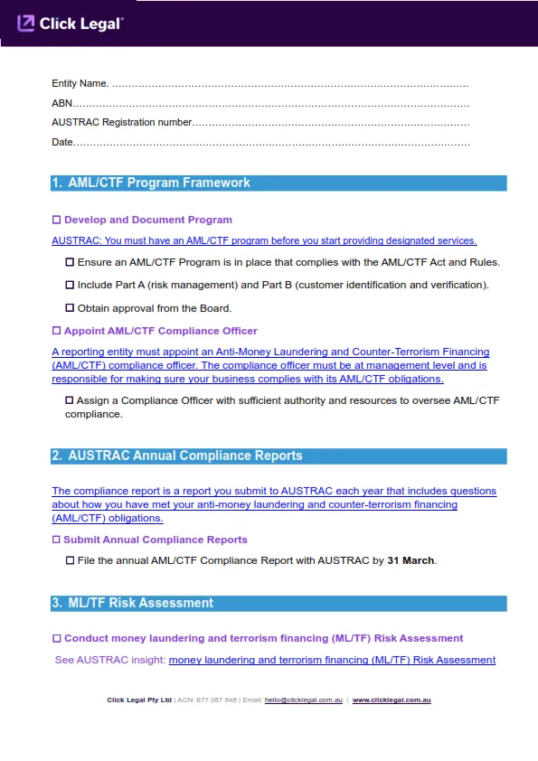 Page 2 Of AML CTF Compliance Checklist By Click Legal