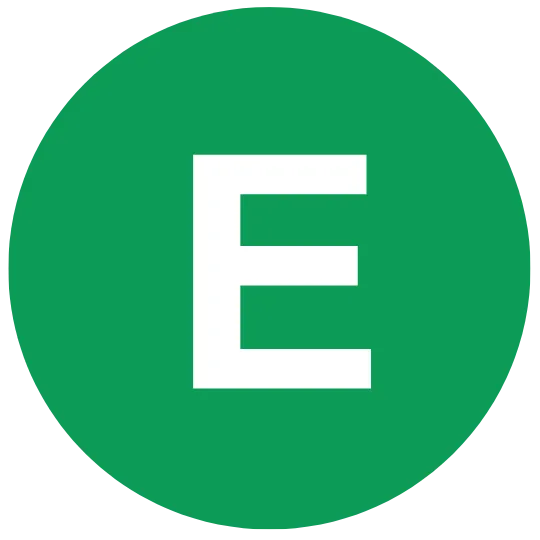 Green circle with a white letter E inside.