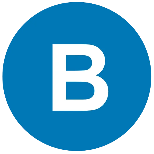Blue circle with a white "B" inside