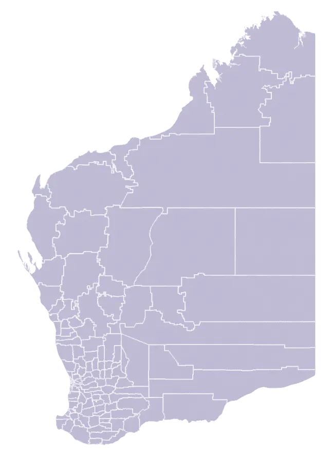 Map of Western Australia showing electoral boundaries. SEO for law firms in Perth may need to understand local areas.