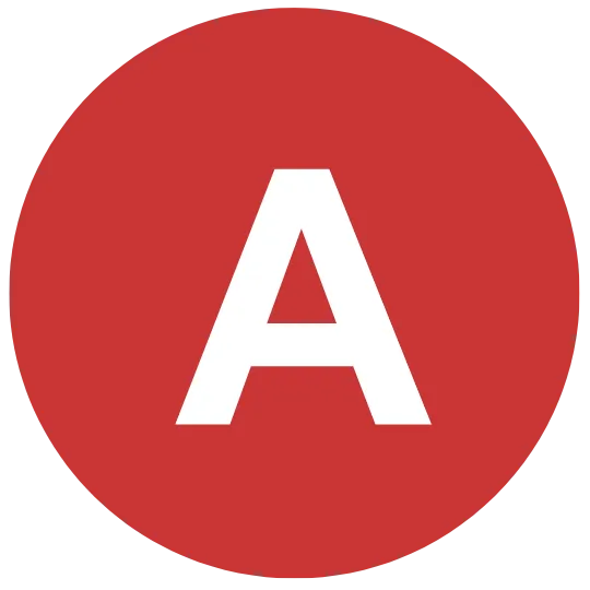 Red circle with white letter A.