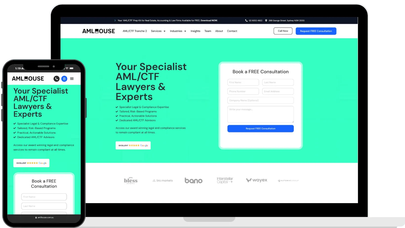 Website Screenshot of Commersion Legal Law Firm SEO Client AML House — website after SEO/CRO redesign (new version)