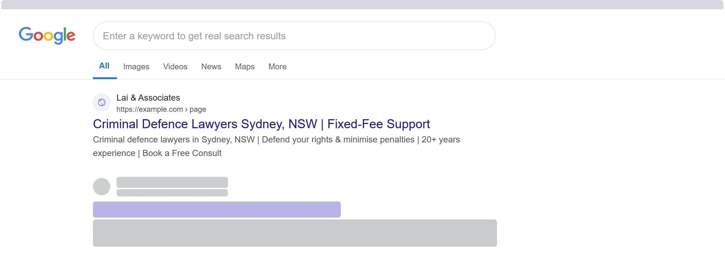 Example of a well‑structured service page snippet: the title leads with the service and location, then proof; the description adds outcome, trust signal & clear CTA.